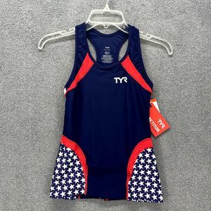 TYR Tank Top Small USA Flag Stars Blue Red Workout Running Training Competitor